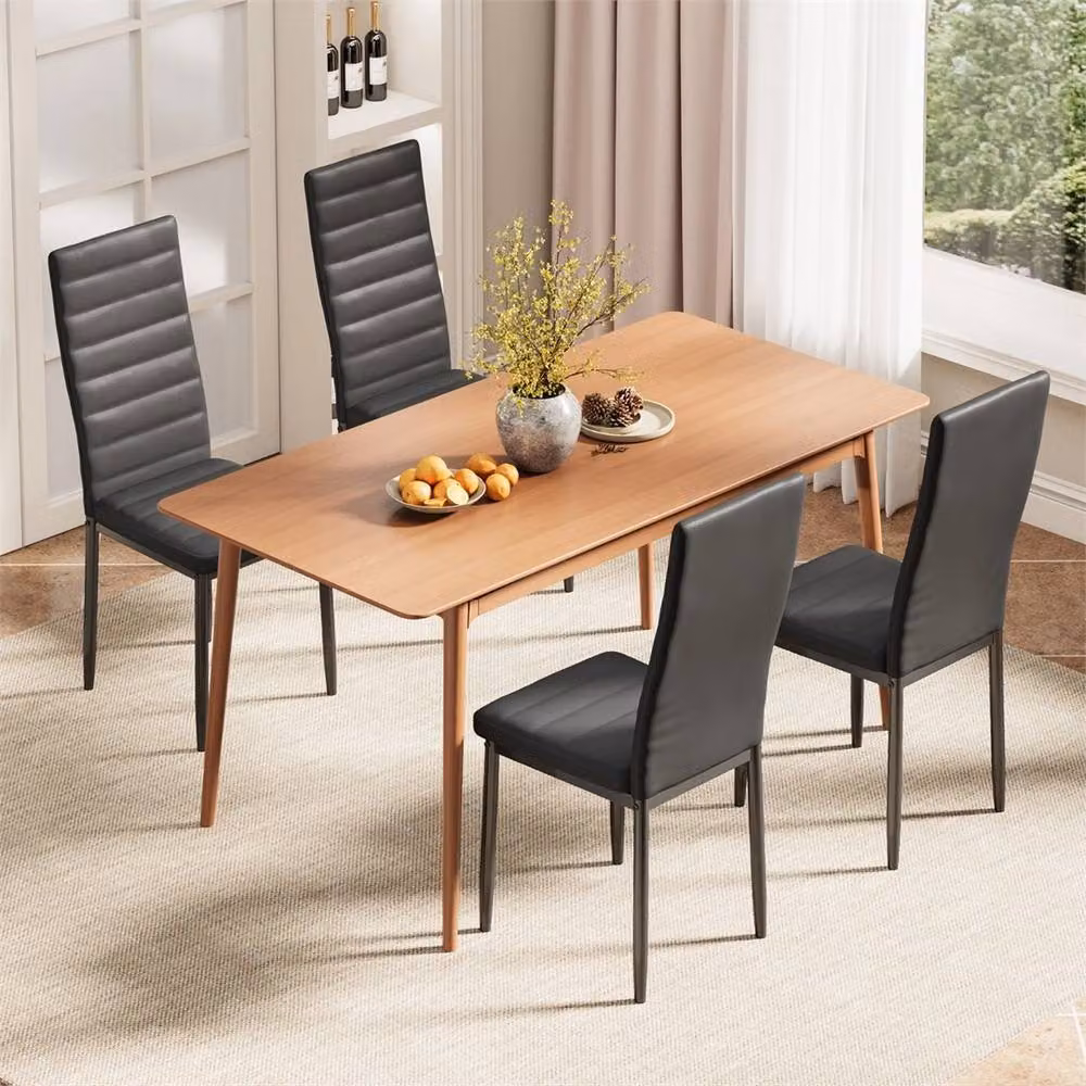Nordara Set of 4 Modern Black Synthetic Leather and Metal Dining Chairs – 5
