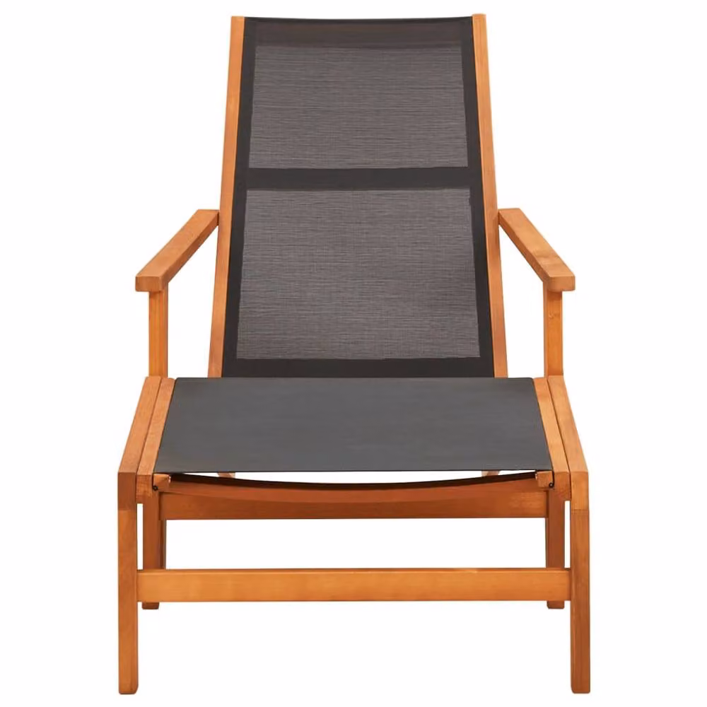 Berkfield Home Durable Garden Lounge Chair with Ottoman, Solid Eucalyptus Wood and Black Textilene Fabric – 2