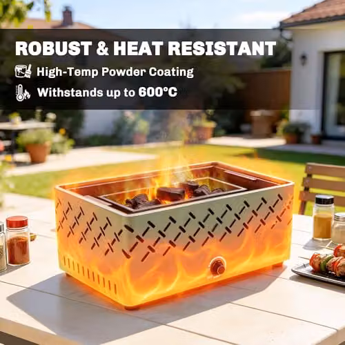 Outsunny Portable Tabletop Charcoal BBQ Grill with Built-in Fan, Green – 5