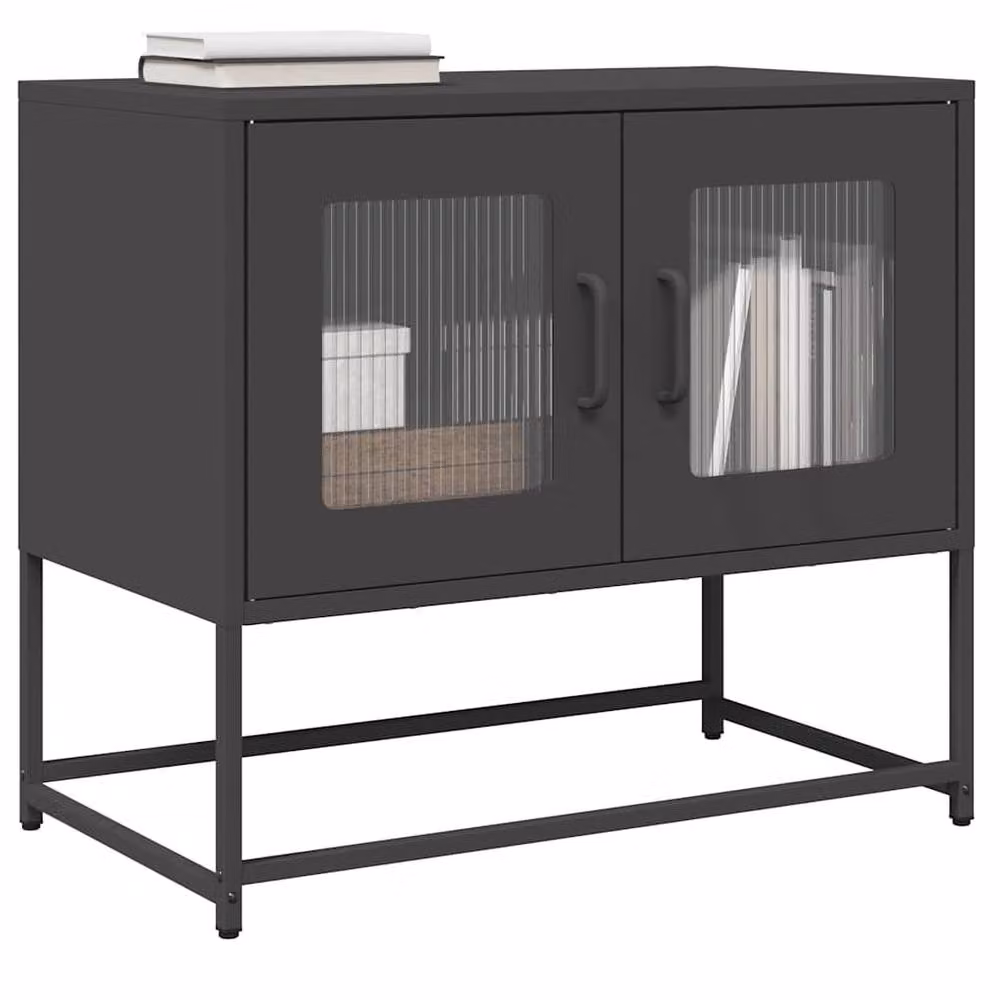 Berkfield Home Industrial TV Cabinet in Black Matt Cold-rolled Steel, W/D/H: 68 x 39 x 60.5 cm – 2