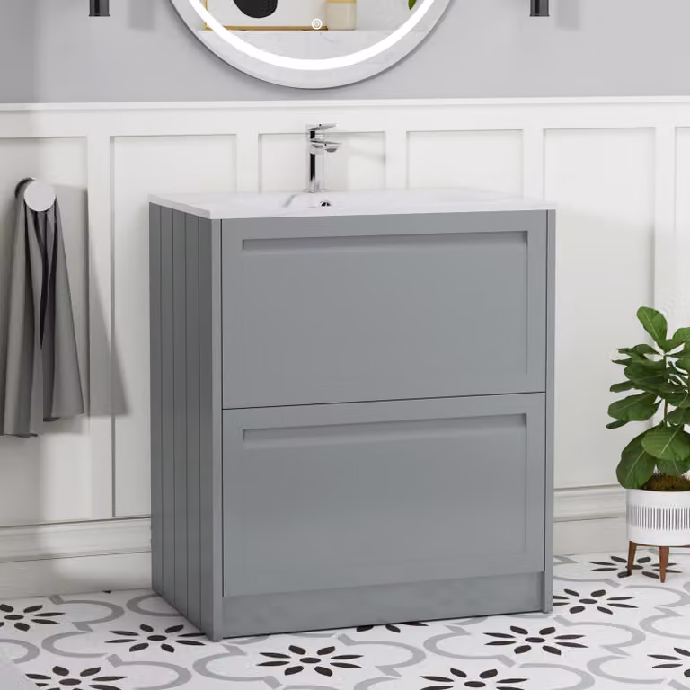 Royal Bathrooms Elmore Traditional 2 Drawer Floor Standing Vanity Unit in Matt Pebble Grey with Carrara White Basin