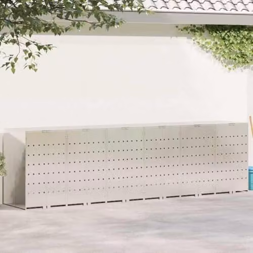 vidaXL Stainless Steel Wheelie Bin Storage for 6 Bins, Silver – 2