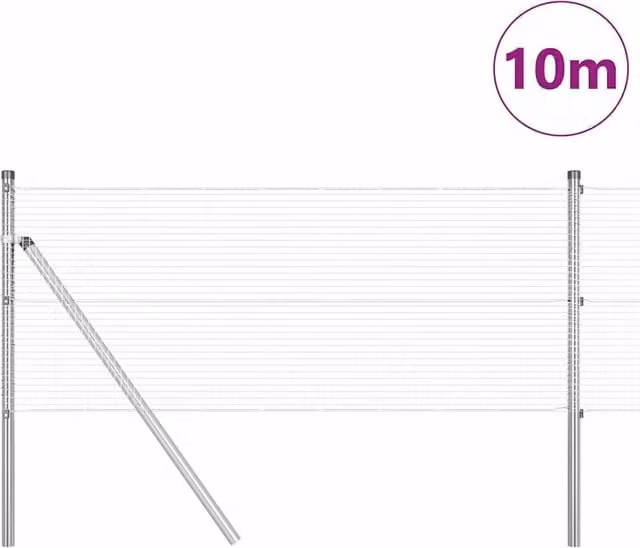 Berkfield Home Modern Welded Wire Fence with 7 Posts, Galvanised Steel, Silver, W: 10 m, H: 0.6 m – 1