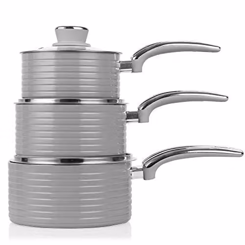 Swan Retro 5 Piece Aluminium Pan Set with Ceramic Coating and Glass Lids, Grey