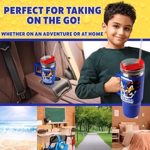 Get Trend Sonic the Hedgehog Insulated Kids Tumbler Travel Mug with Straw and Handle, Blue, 840ml – 3