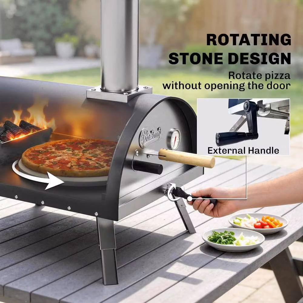 OUTSUNNY Portable Outdoor Pizza Oven with 30.48 cm Rotating Stone in Black – 5
