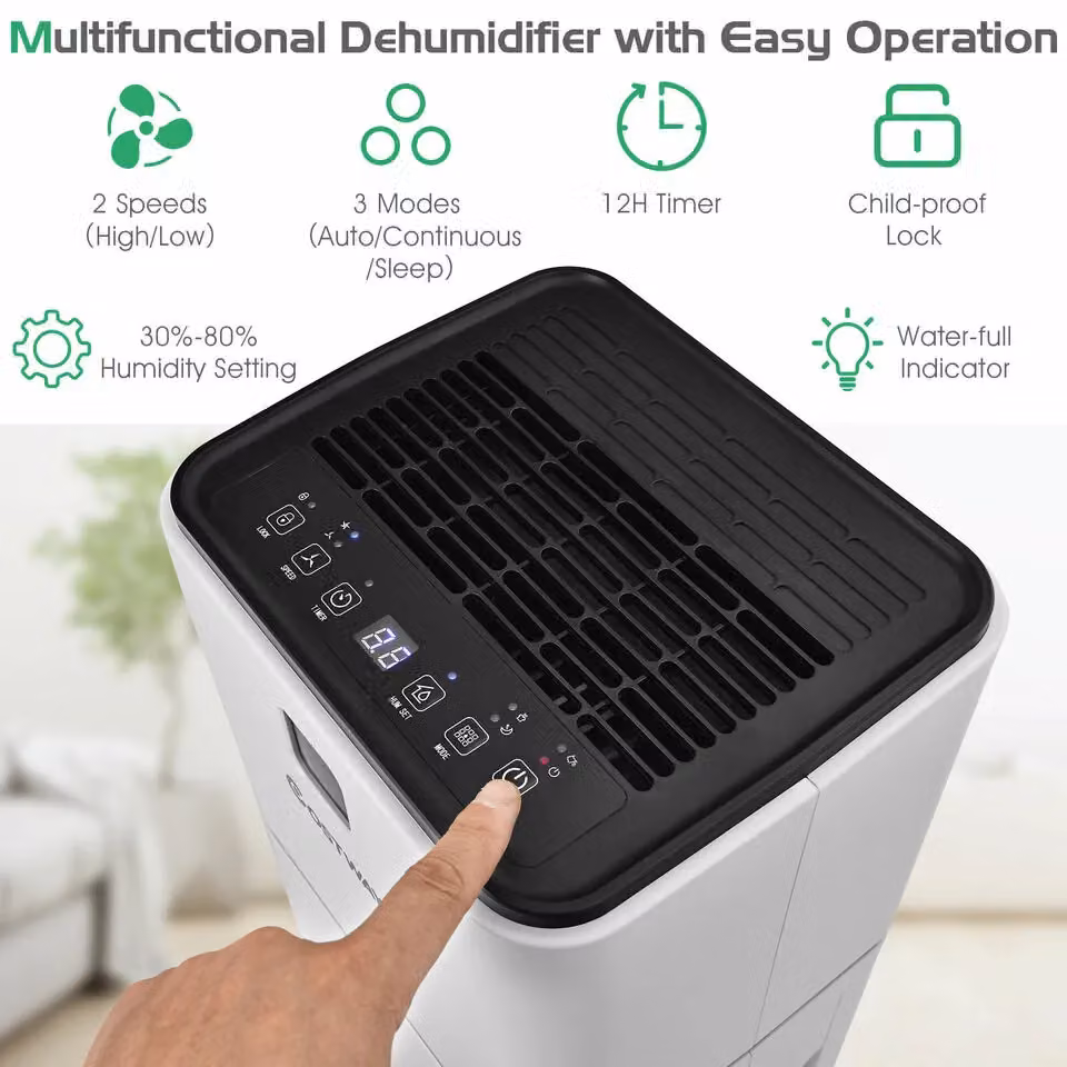 Costway Portable Room Dehumidifier with Digital Control Panel and Timer, White, 12L – 4