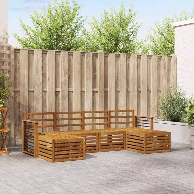 Berkfield Home 6 Piece Modern Garden Sofa Set in Brown Solid Acacia Wood