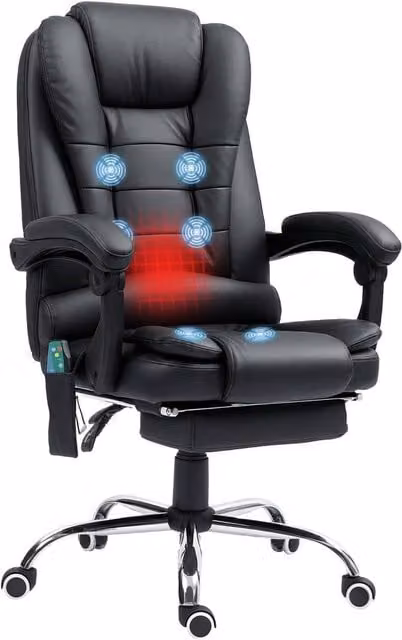 Rolipo Black Synthetic Leather Heated 6-Point Massage Reclining Executive Office Chair with Footrest and Headrest – 1