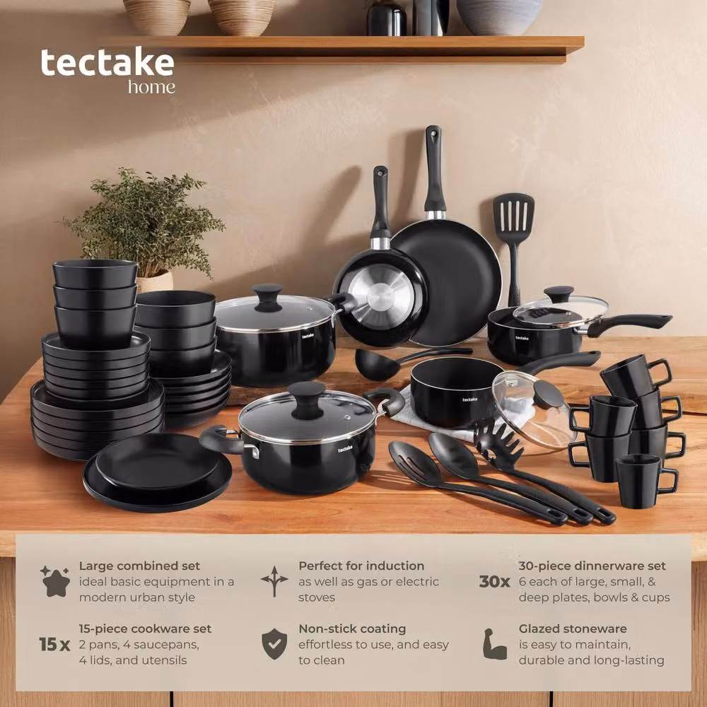 tectake Una & Varese 45 Piece Kitchen and Dinnerware Set in Black – 2