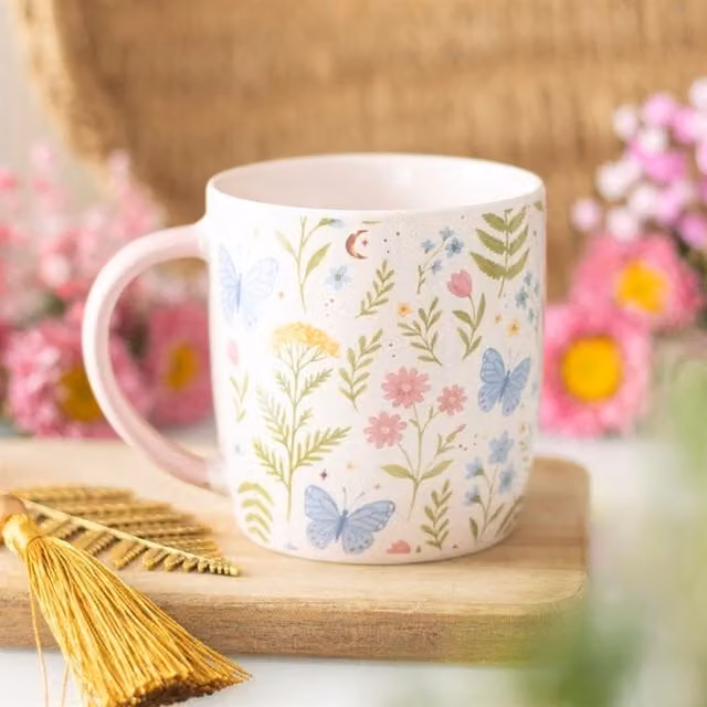 Luna Bloom Floral Ceramic Mug in White and Multicolour, Microwave and Dishwasher Safe
