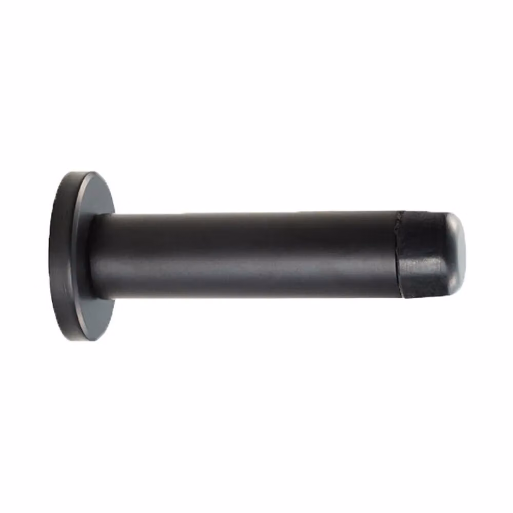 Loops Matt Black Rubber Tipped Cylinder Doorstop with Rose, Wall Mounted, 70mm – 2