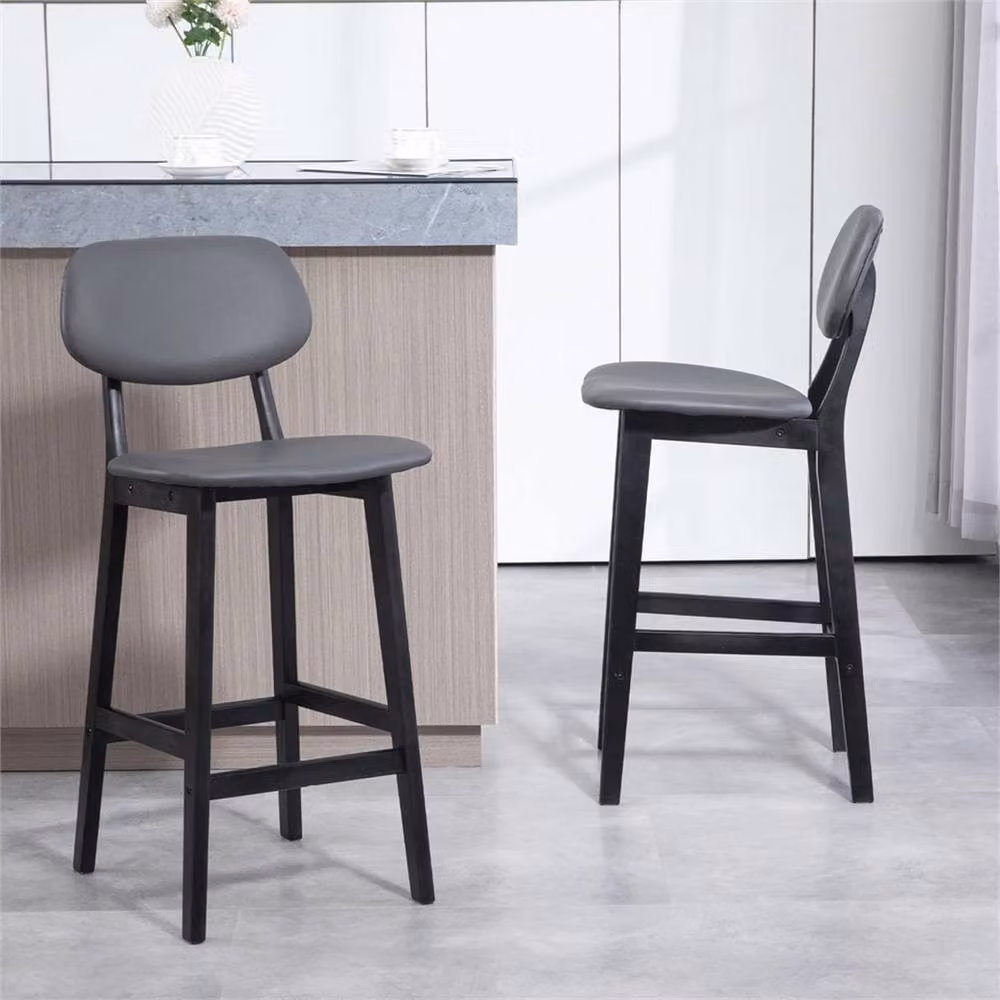 Nordara Set of 2 Dark Grey PU Leather Padded Breakfast Bar Stools – 5