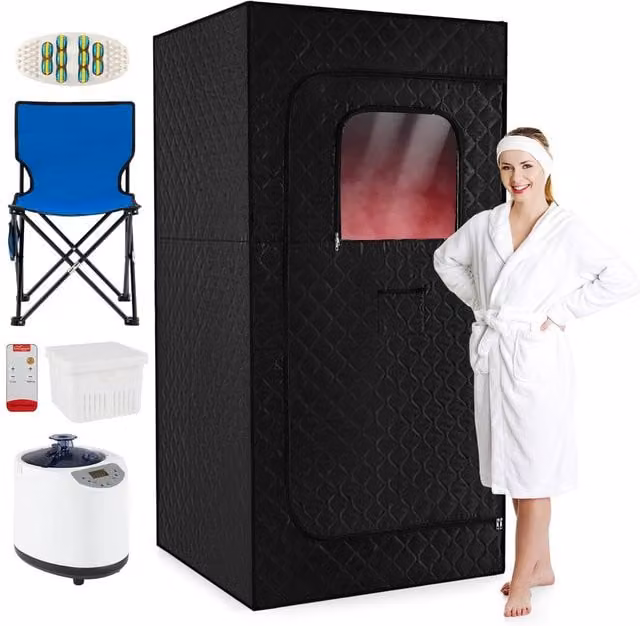 Costway Portable Extra-Large Steam Sauna Box Tent with Remote Control in Black – 1