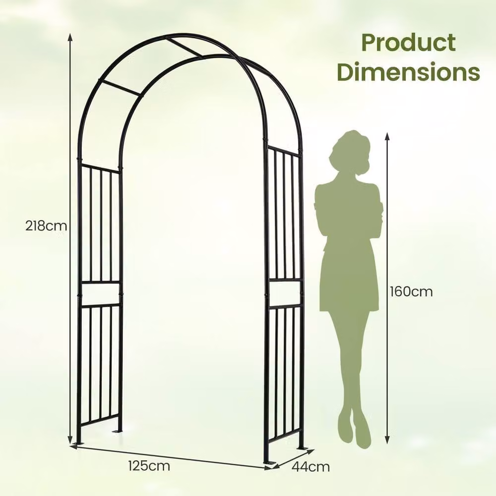 Costway Metal Garden Arbor and Wedding Arch in Black with 8 Ground Stakes – 1