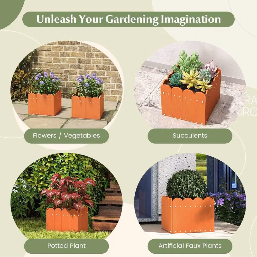 Costway 2 Pack Square HDPE Raised Garden Bed Planter Boxes in Orange, W/D/H: 32.0 x 25.0 x 30.0 cm – 6