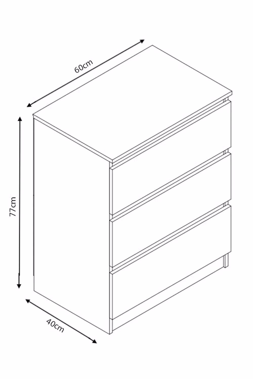 FWStyle Stora Modern 3 Drawer Chest of Drawers in White Gloss, H 77 x W 60 x D 40 cm – 3