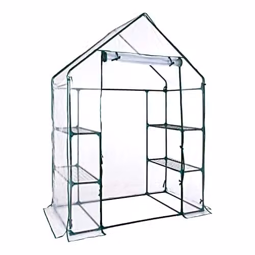 GardenKraft 10739 Walk-In Greenhouse with 4 Mesh Shelves, Transparent PVC Cover and Steel Frame, W/D/H: 143 x 73 x 195 cm – 1