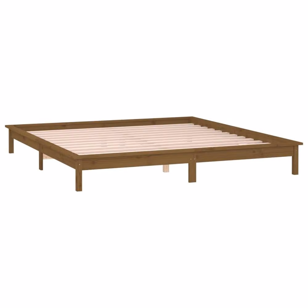 Berkfield Home Solid Wood LED Bed Frame in Honey Brown, W/D/H: 140 x 190 x 26 cm – 3