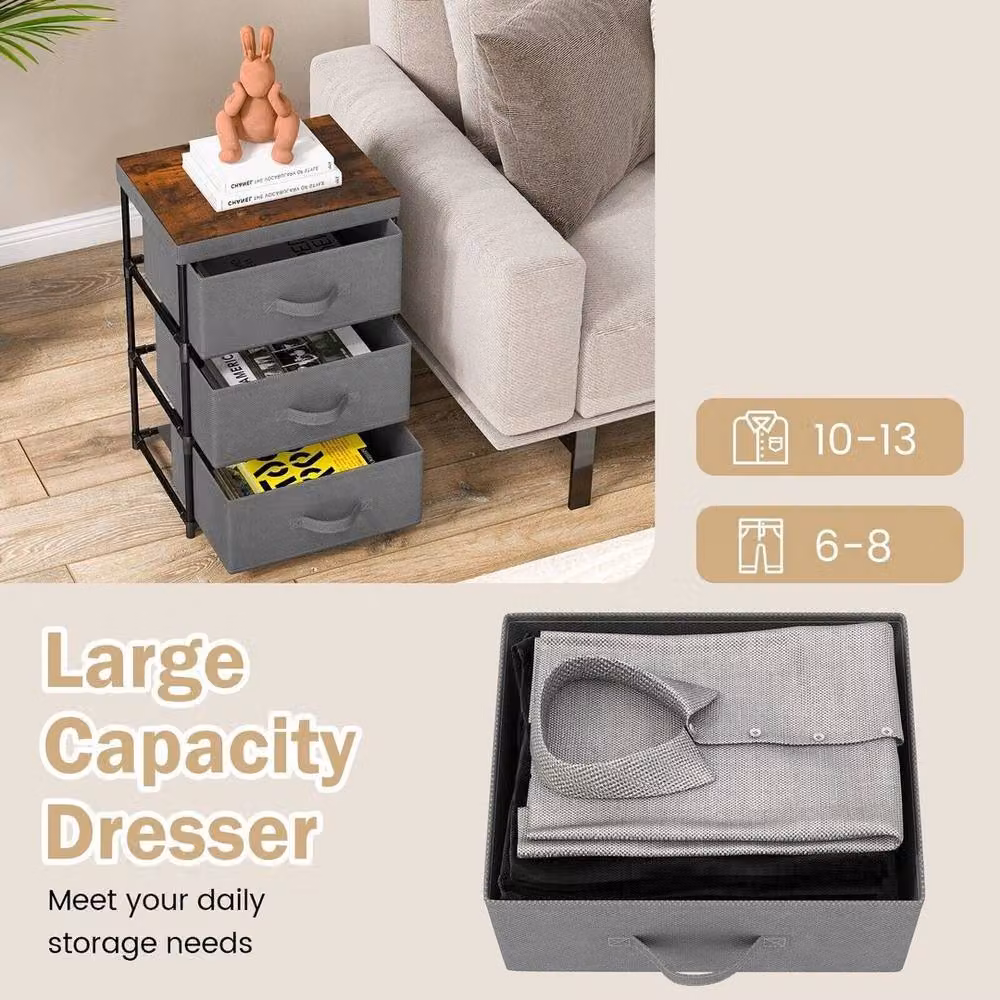 NESTLUNE 3-Tier Fabric Chest of Drawers and Nightstand Organizer in Grey, W: 100 cm, D: 15 cm, H: 15 cm – 5