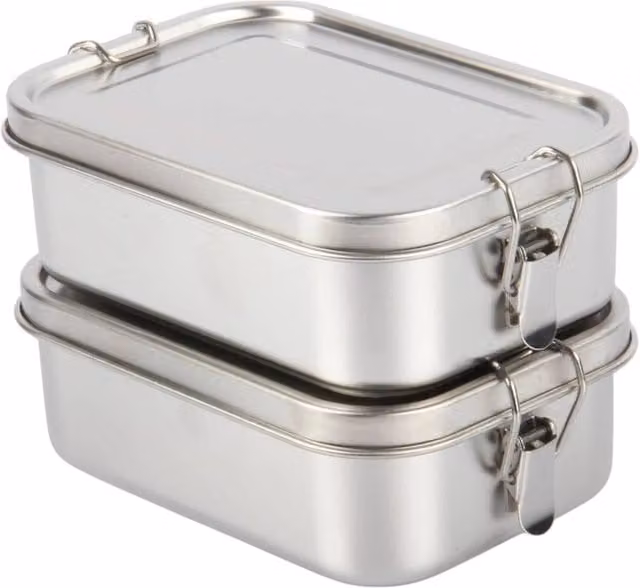 FLAVORA Stainless Steel Bento Lunch Box with Dividers and Airtight Seal, Silver, 750ml, Pack of 2 – 1