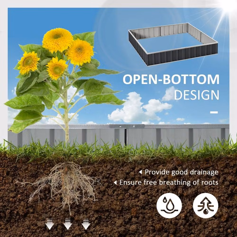 NESTLUNE Metal Raised Garden Bed in Grey, W/D/H: 90 x 90 x 30 cm – 4
