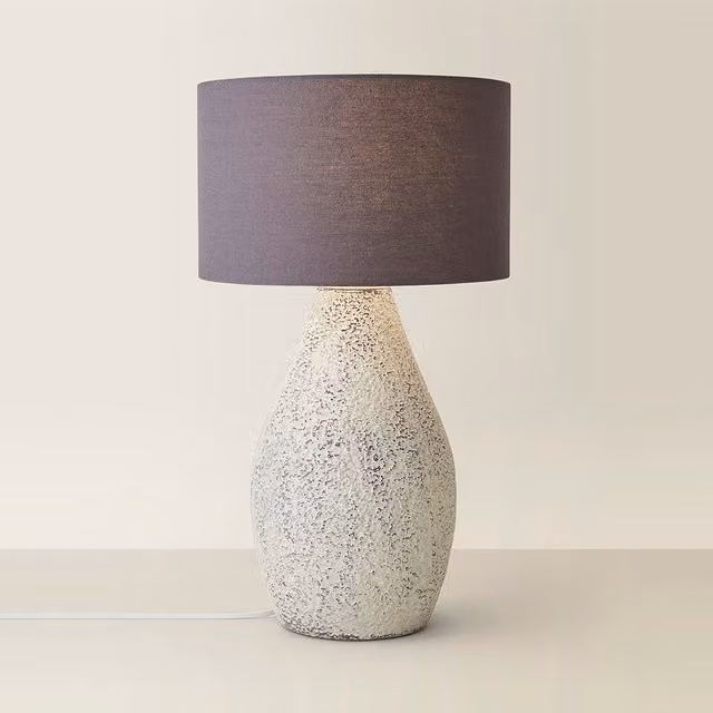 Colin Large Speckled Ceramic Table Lamp with Grey Fabric Shade - Grey