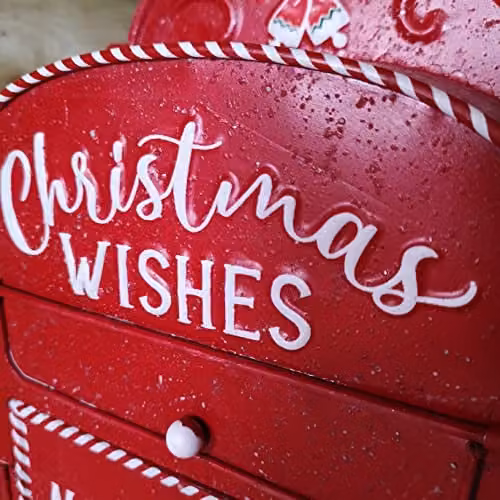 Samuel ALEXANDER Red and White Christmas Santa Metal Wall Post Box, H: 39 cm, W: 27 cm, D: 10 cm – 4