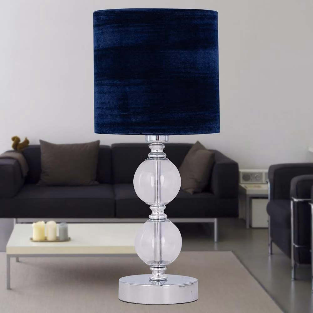 First Choice Lighting Chrome Two Ball Table Lamp with Navy Blue Crushed Velvet Shade – 4