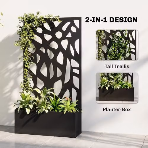 Outsunny Metal Raised Garden Bed with Trellis and Privacy Screen in Black, W/D/H: 61 x 23 x 113 cm – 3