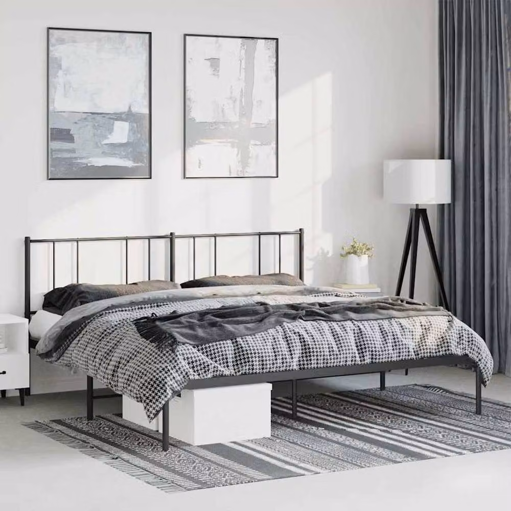 Berkfield Home Metal Bed Frame with Headboard in Black W/D/H: 193 x 203 cm – 2