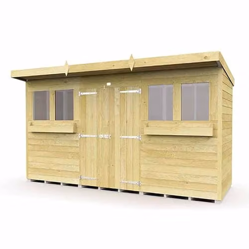 Buttercup Farm Rustic Wood Pent Summer Shed in Brown, W: 358 cm, D: 118 cm, H: 201 cm – 1