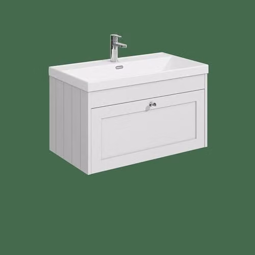 Balterley Wall Hung Single Drawer Vanity Unit with Thin Edge Basin and Handle, White, W/D/H: 80.0 x 45.3 x 43.1 cm – 1