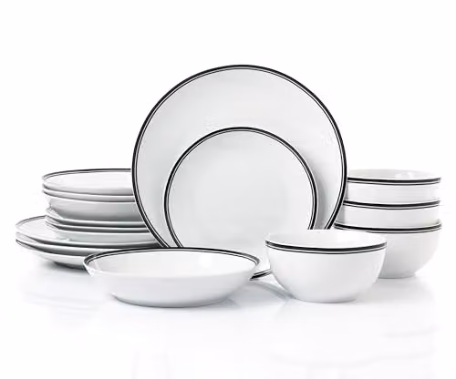 Emsa 16-Piece St Ives Stripe Porcelain Dinner Set in Black and White