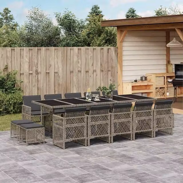 Berkfield Home 15 Piece Grey Poly Rattan Garden Dining Set with Cushions