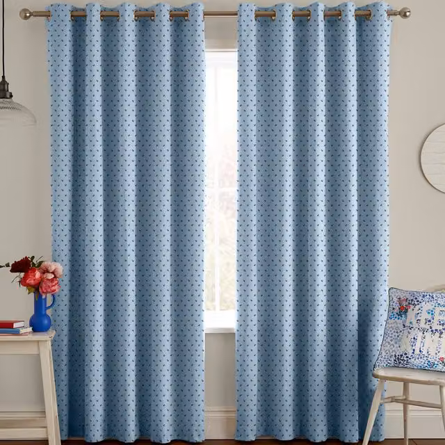 Cath Kidston Rose Bud Blue Floral Cotton Blackout Eyelet Made to Measure Curtain Panel
