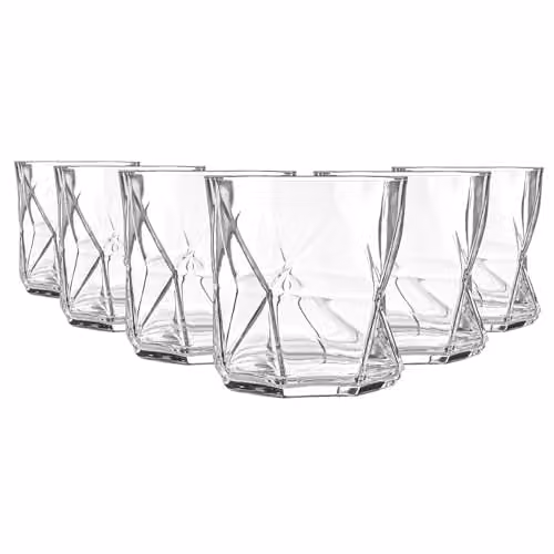 Bormioli Rocco Cassiopea Geometric Whisky Tumbler Glasses, Transparent, 320ml, Pack of 12