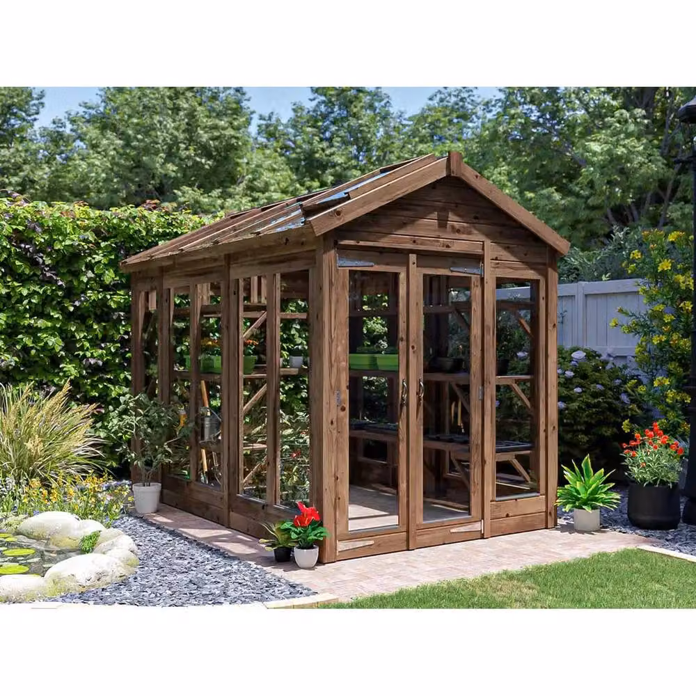 Dunster House Growzilla Wooden Greenhouse with Shelving in Brown, W: 180 cm, D: 300 cm – 2