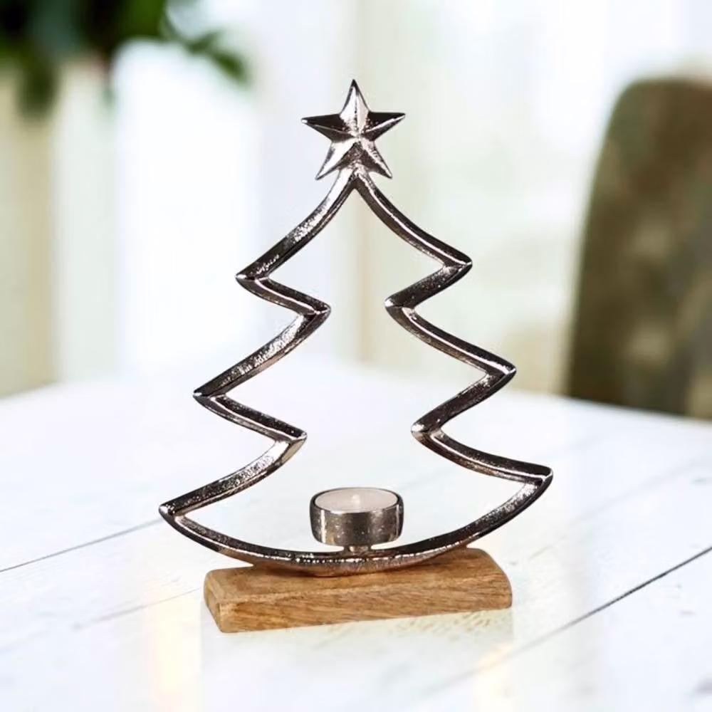 Four Candle Metal Tree Tealight Holder in Silver – 2