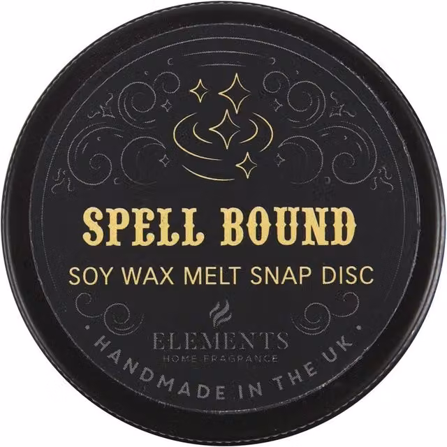 Kingsbury Gifts Spell Bound Soy Wax Snap Disc in Pumpkin and Coconut with Yellow and Black Autumnal Design