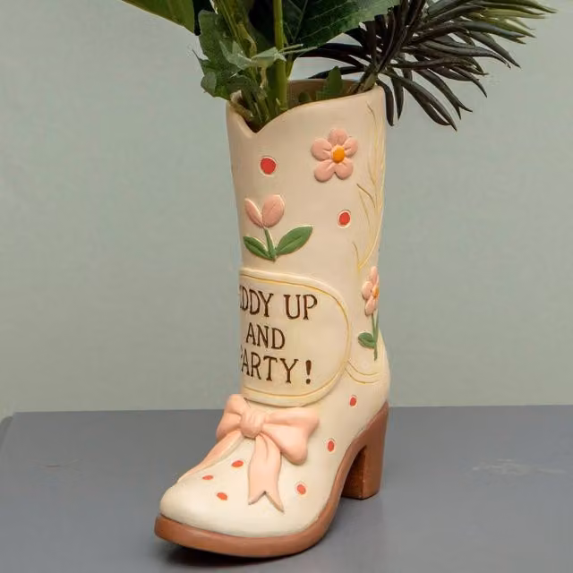 Boxer Gifts Giddy Up Cowboy Boots Ceramic Vase in Multicolour – 1