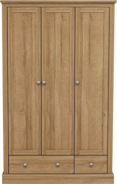 LPD Home Devon Oak Wardrobe in Brown Oak with Hinged Doors and Drawers
