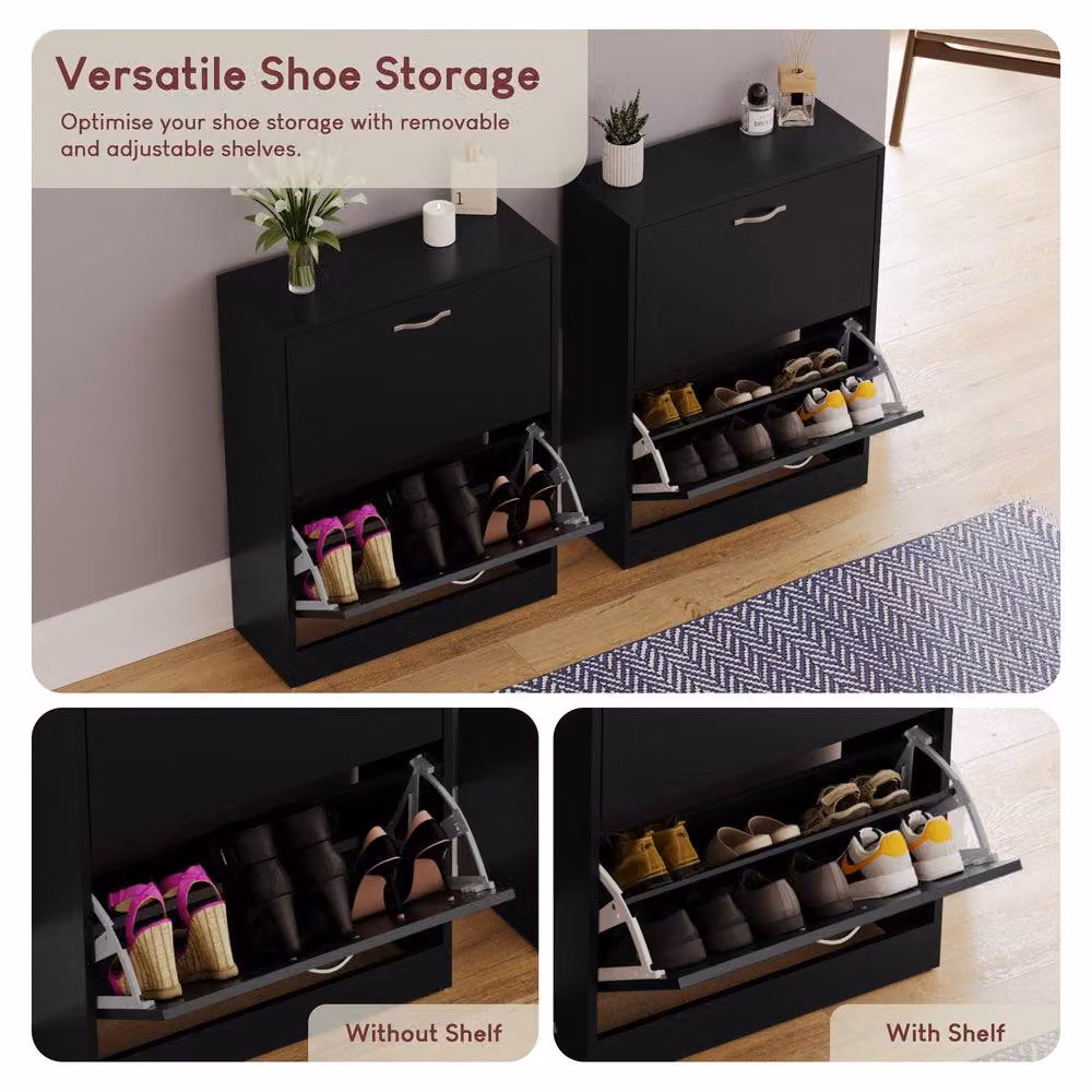 HD Designs Vida Designs Modern Black 2 Drawer Shoe Cabinet with Tilting Compartments – 4