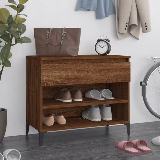 Berkfield Home Smoked Oak Shoe Cabinet in Brown, W/D/H: 70 x 36 x 60 cm