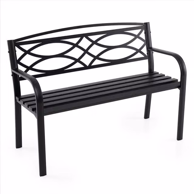 Costway Modern Geometric Slatted Garden Bench Loveseat in Matt Black Metal