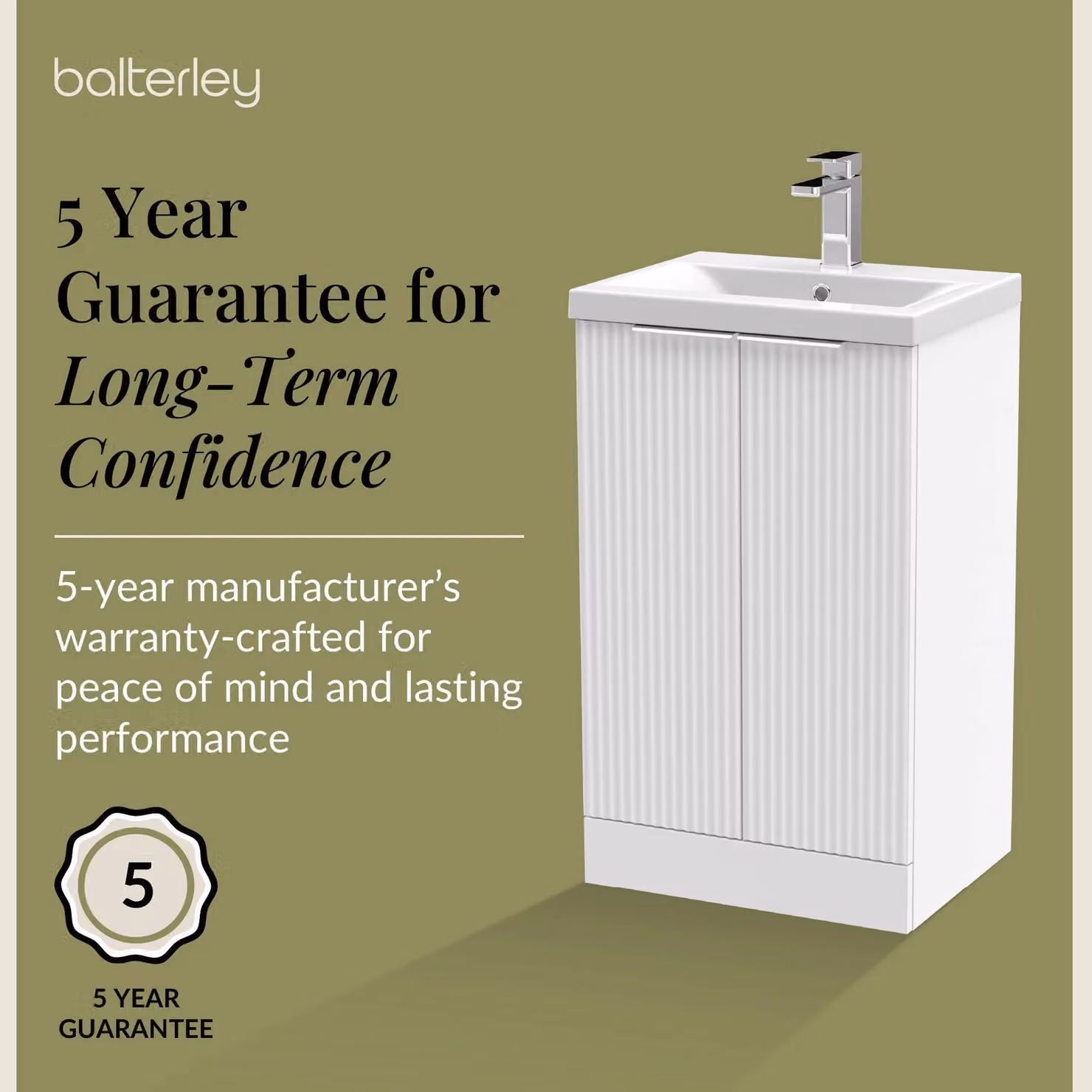 Balterley Fluted Front Floor Standing 2 Door Vanity Basin Unit in Satin White, W: 50 cm, H: 85 cm – 2