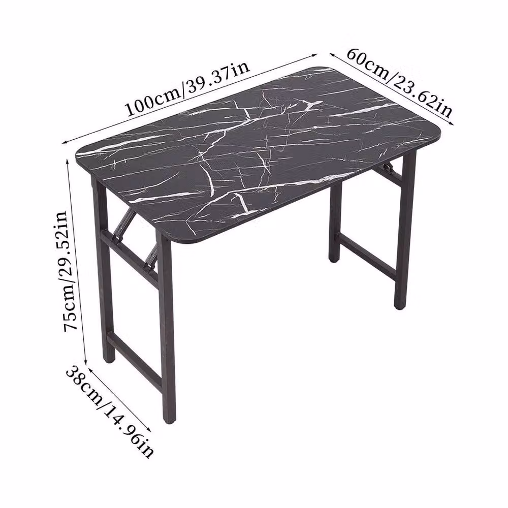 KORVIXA Black Folding Laptop Table and Computer Desk with Rectangular Wood Top, W/D/H: 100 x 100 x 75 cm – 2