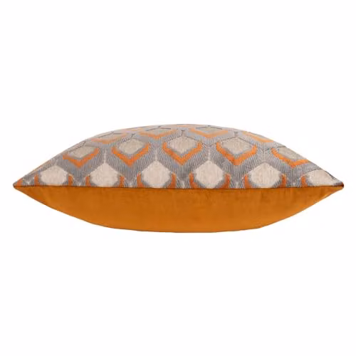Paoletti Ledbury Geometric Velvet Cushion in Orange and Grey, W/D/H: 45 x 45 x 45 cm – 2