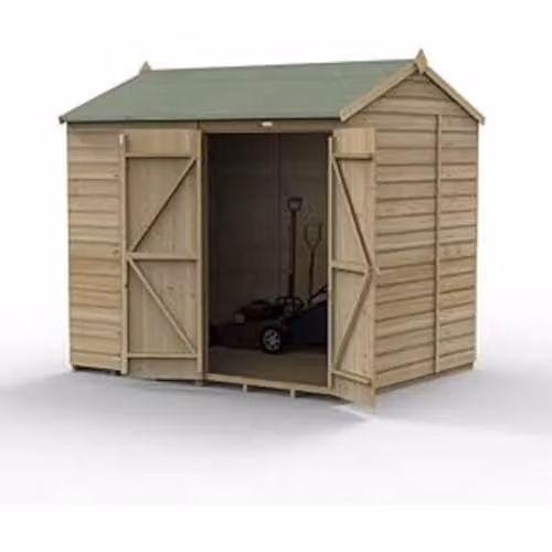 Forest Garden Reverse Apex Wooden Shed with Double Doors in Brown or Green, W: 243.84 cm, D: 182.88 cm, H: 224.47 cm – 1