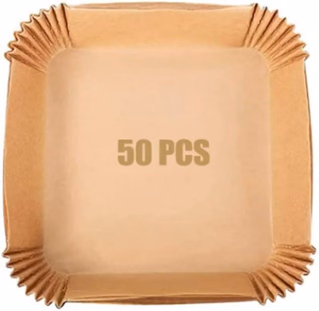 MantraRaj 50 Piece Disposable Non-Stick Square Air Fryer Liners, Brown, Diameter: 14 cm